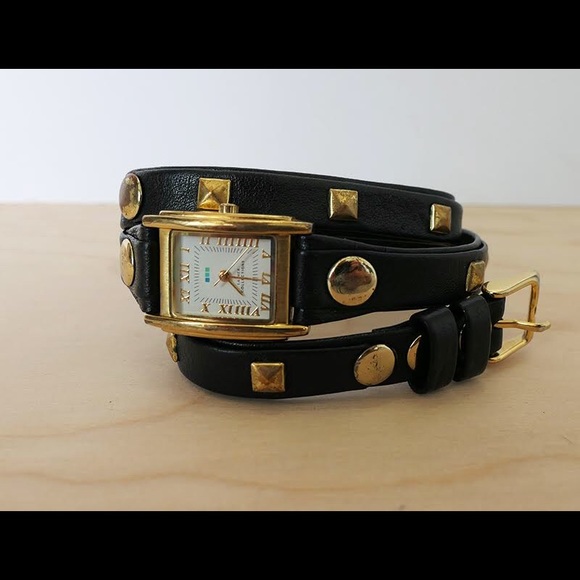 La Mer studded black leather wrap watch - Picture 2 of 4